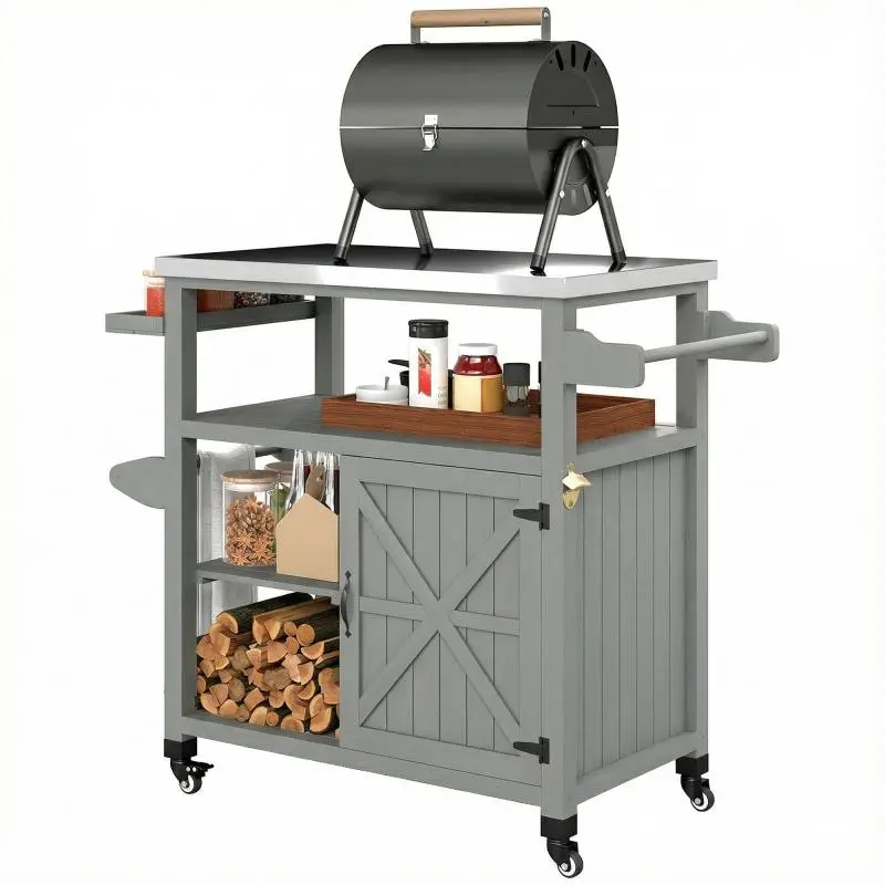 Garden Trolley BBQ Cart with Stainless Steel Top