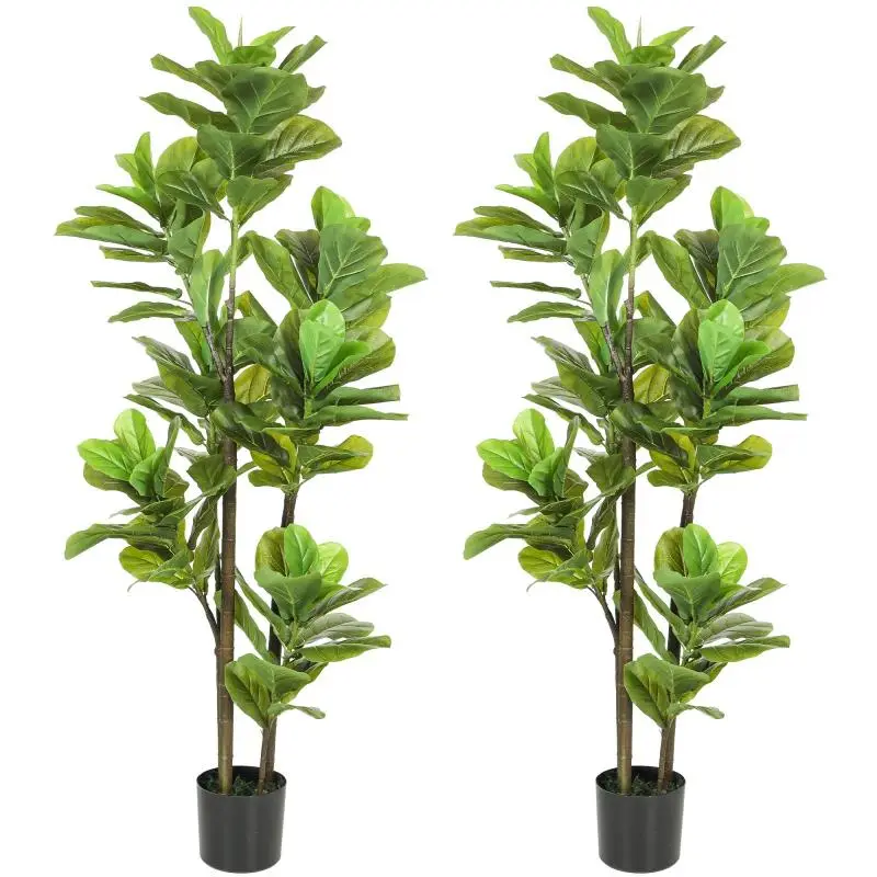 Set of 2 Artificial Fiddle-Leaf Fig Plants, 150 cm