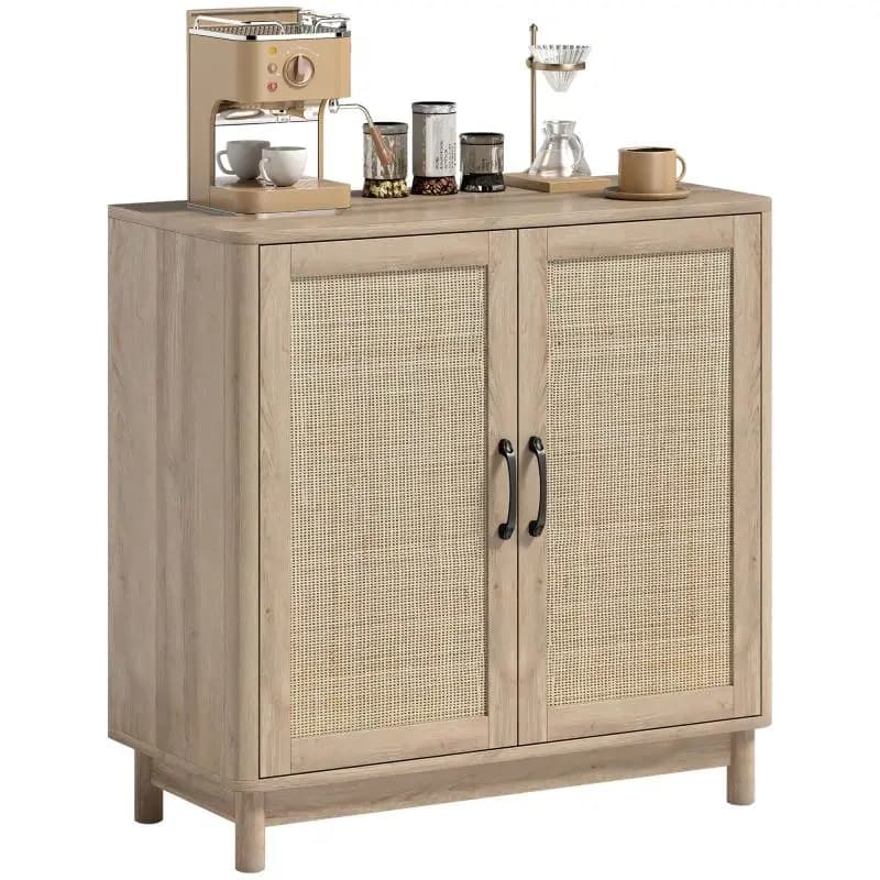 Sideboard with Rattan Doors, 76 x 35 x 75.5 cm