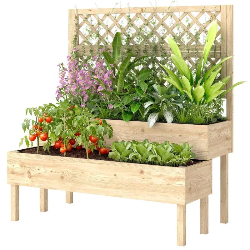 2-Tier Planter with Trellis, 108 x 62 x 120 cm