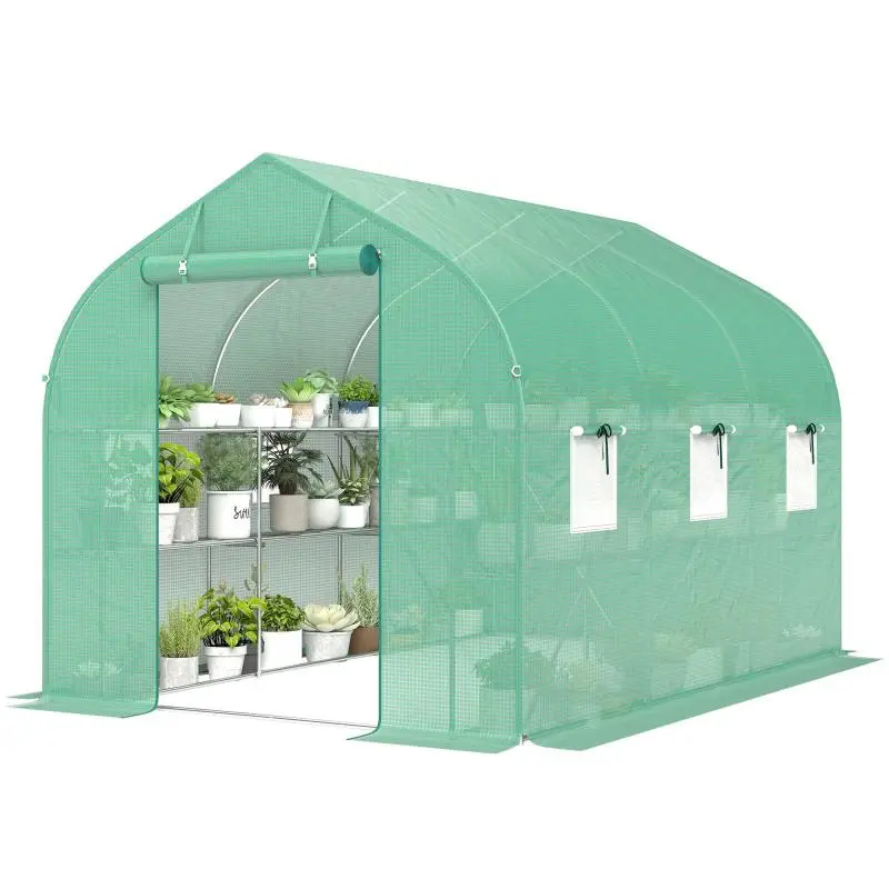 Garden Tunnel Greenhouse with Shelves, 6 m²