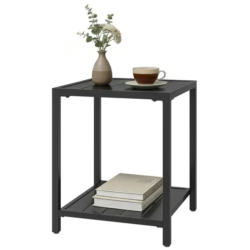 Two-Tier Outdoor Metal Coffee Table, 45 cm, Black