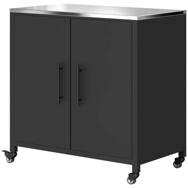 Metal Garden Cabinet with Stainless Steel Top, Black