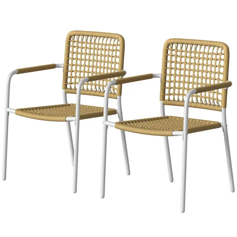 Set of 2 Stackable Wicker Garden Chairs, Yellow