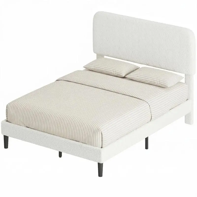 Double Bed Frame with Adjustable Headboard, 140 x 190 cm