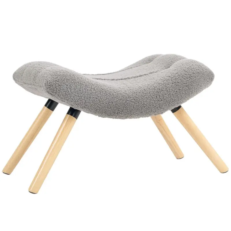 Fabric Ottoman with Beech Wood Legs, Cream