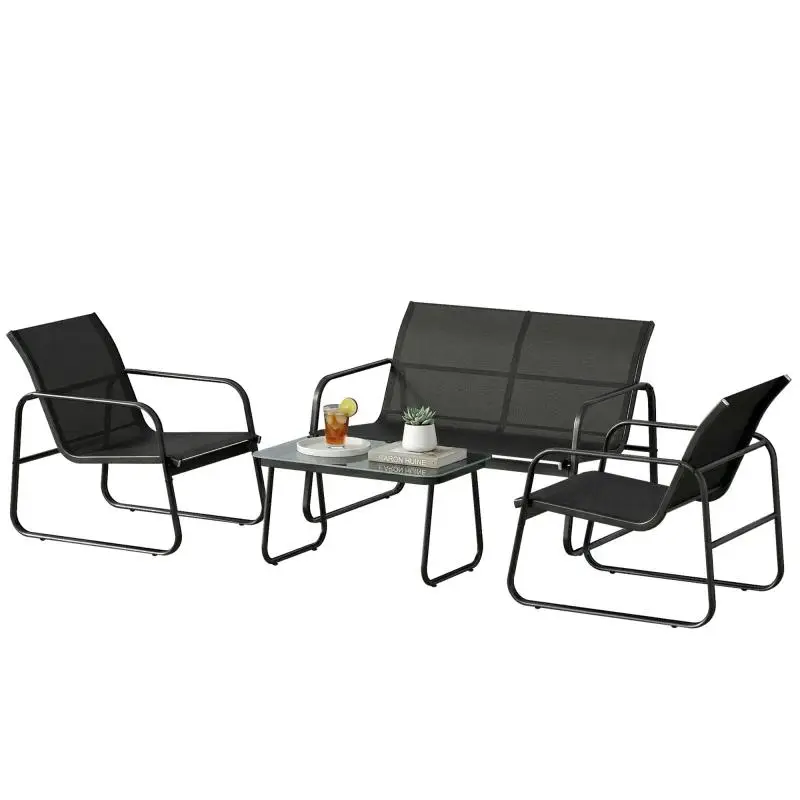 4-Piece Garden Furniture Set, Dark Grey and Black