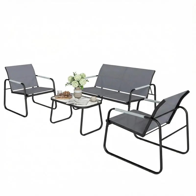 4-Piece Patio Set with Rope Armrests, Grey