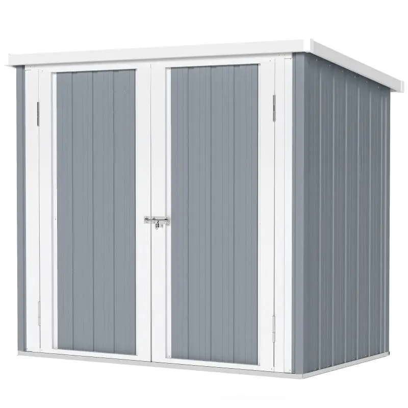 Garden Shed with 2 Lockable Doors, Light Grey/White