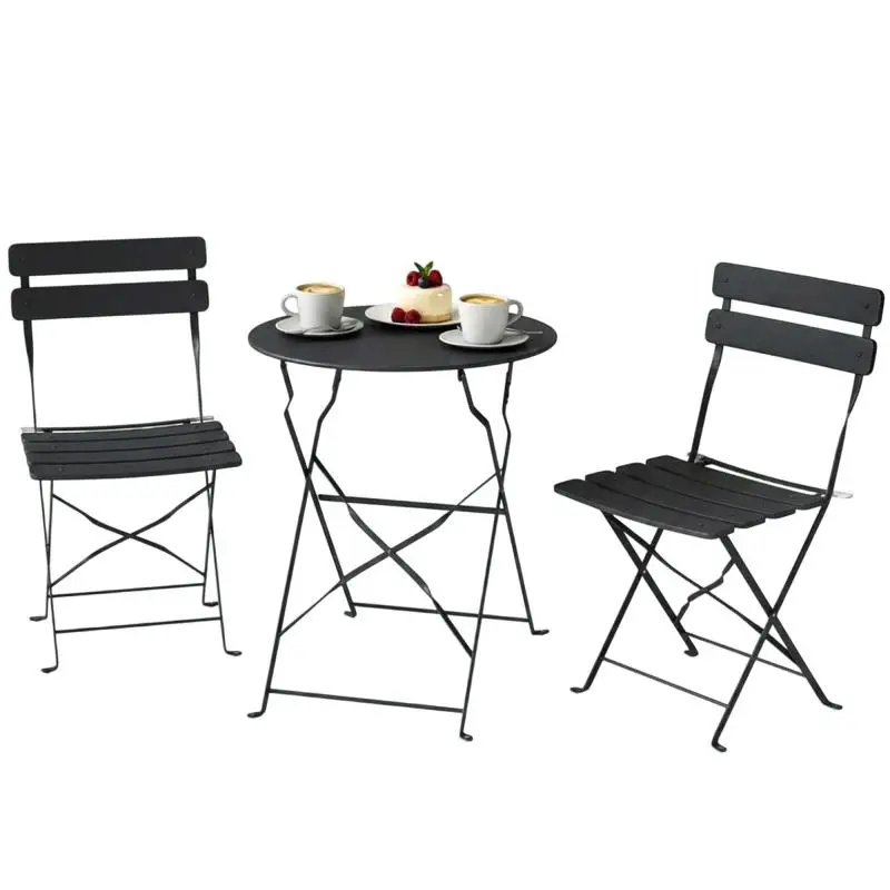 3-Piece Folding Bistro Set, Black Metal