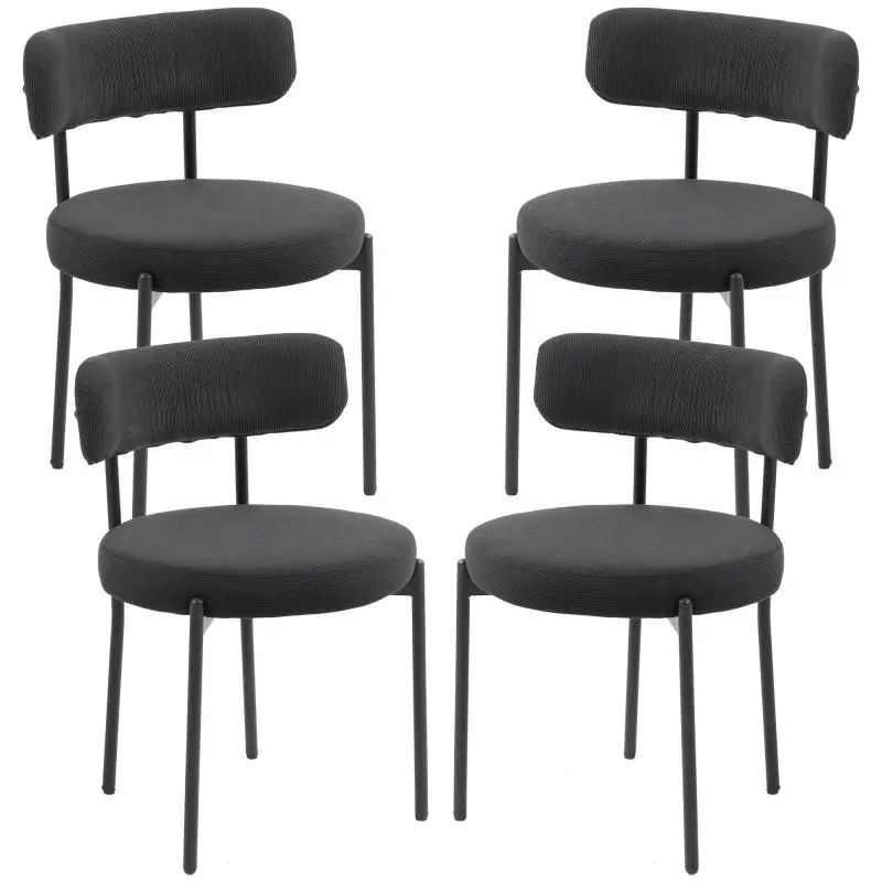Set of 4 Black Dining Chairs with Steel Legs