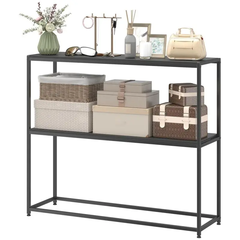 Steel Console Table with 2 Shelves, 100 cm