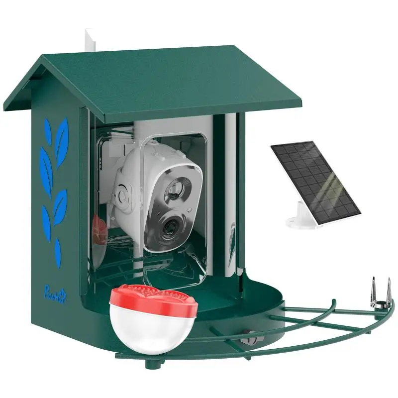 Solar Bird Feeder with 2K Camera, 2.5 L, Green