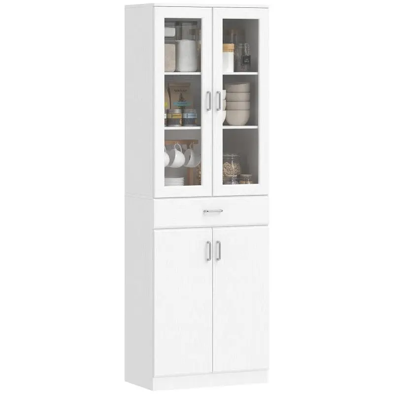 High Kitchen Cabinet with 4 Doors, 180 cm, White