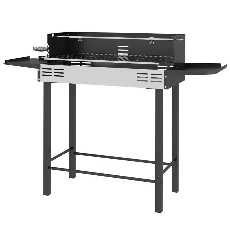 Charcoal BBQ with Folding Side Shelves, Black