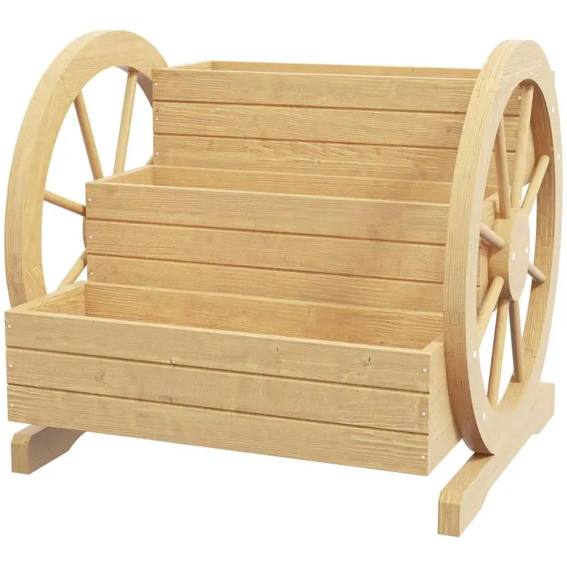 3-Tier Wooden Garden Planter on Wheels, 62 cm