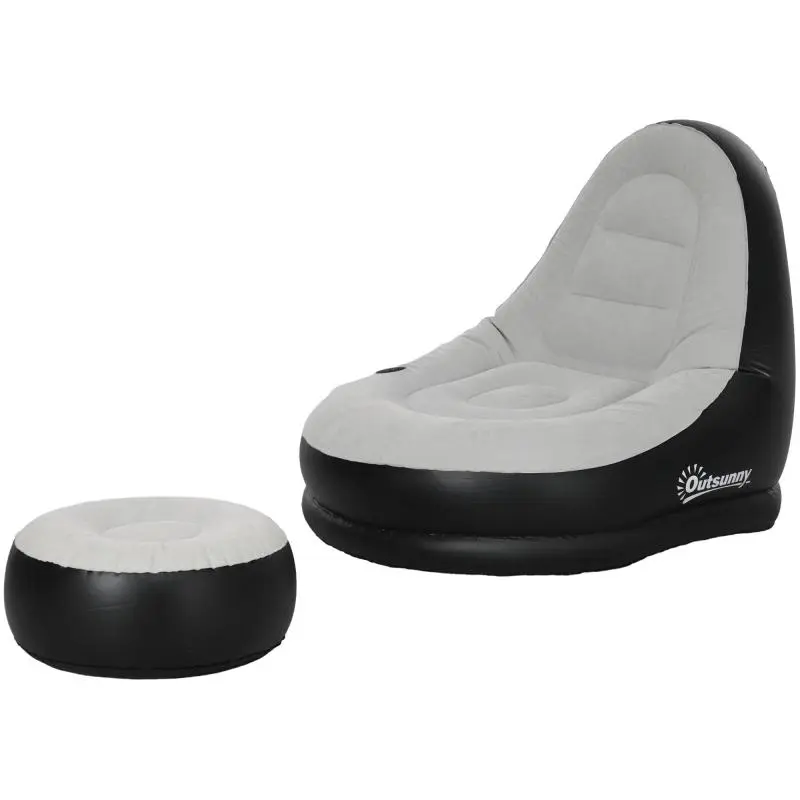 Inflatable Sofa and Footrest with Cup Holder, Grey