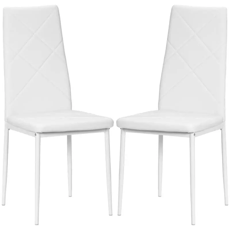 Set of 2 Dining Chairs with High Backrests, White