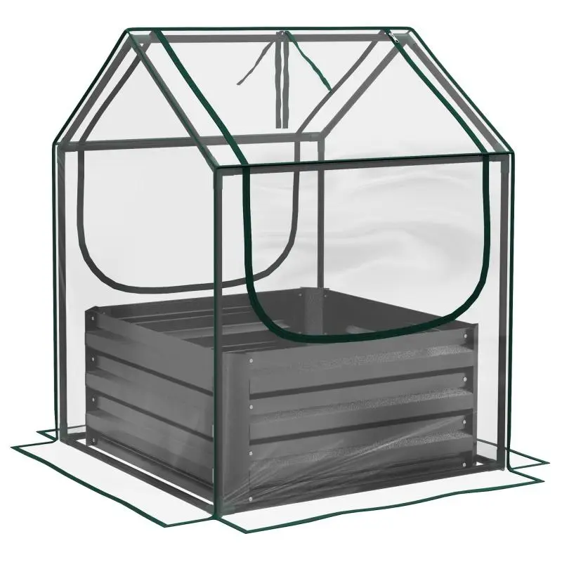 Raised Garden Planter with Mini Greenhouse, 70 × 70 × 90 cm