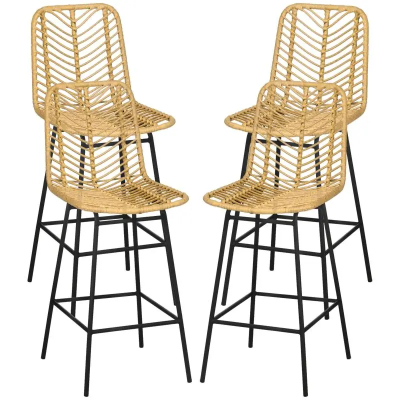 Set of 4 Bar Stools with Cane-Style Backrest