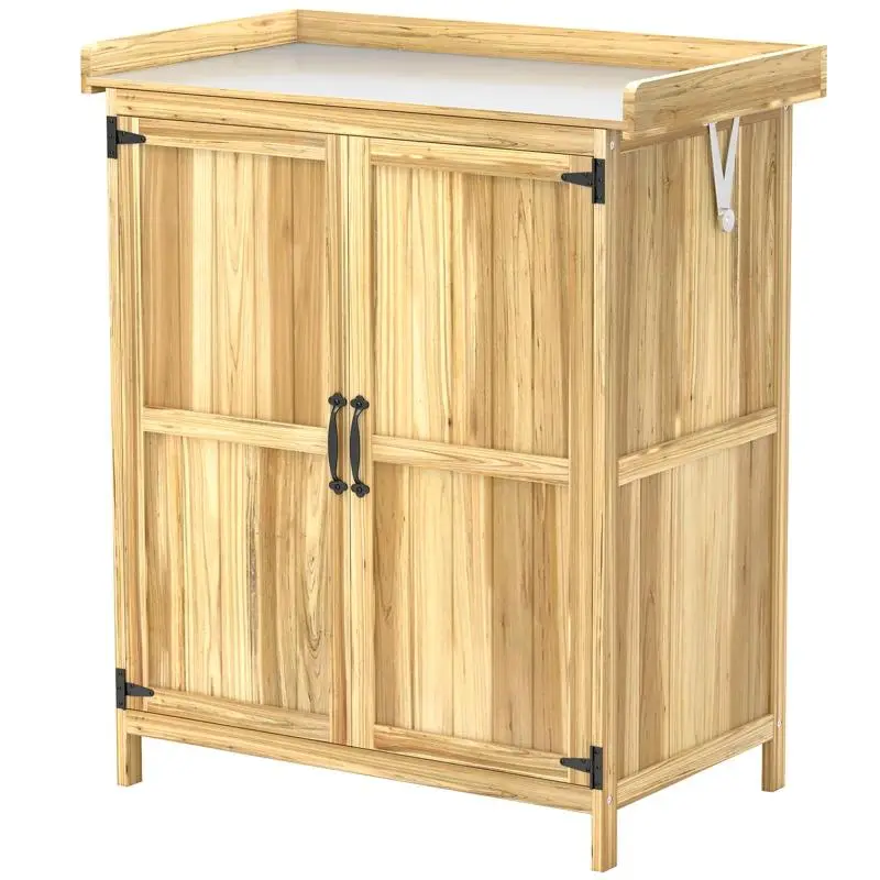 Wooden Garden Cabinet with Hinged Roof and Shelf