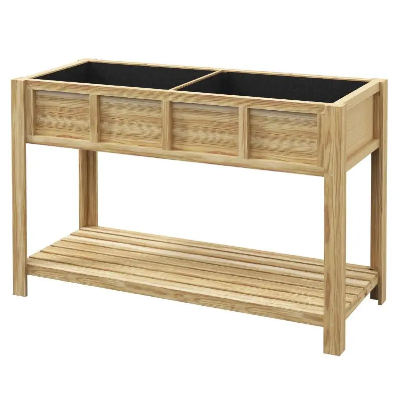 Raised Planter with Divider and Shelf, 115 cm