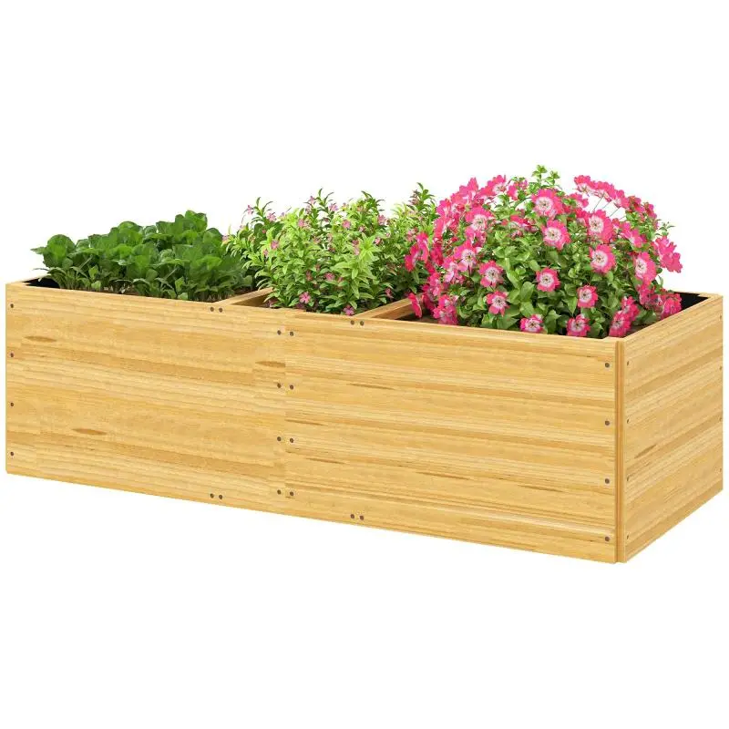 Wooden Raised Garden Bed with 3 Compartments, 140 cm