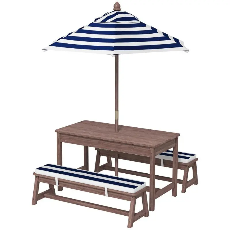 Children's Outdoor Table and Bench Set with Parasol