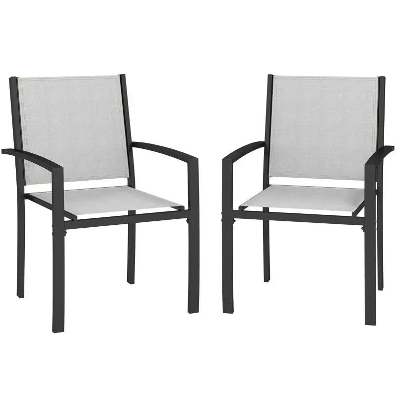 Set of 2 Stackable Garden Chairs, Light Grey