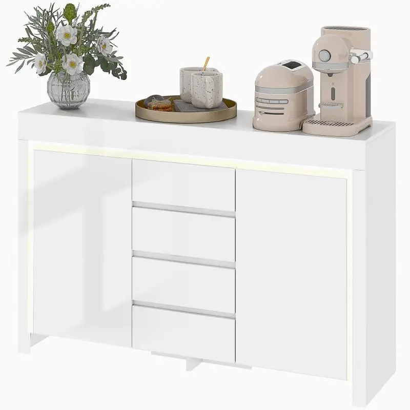 Sideboard with LED Lighting, 4 Drawers, 120 cm