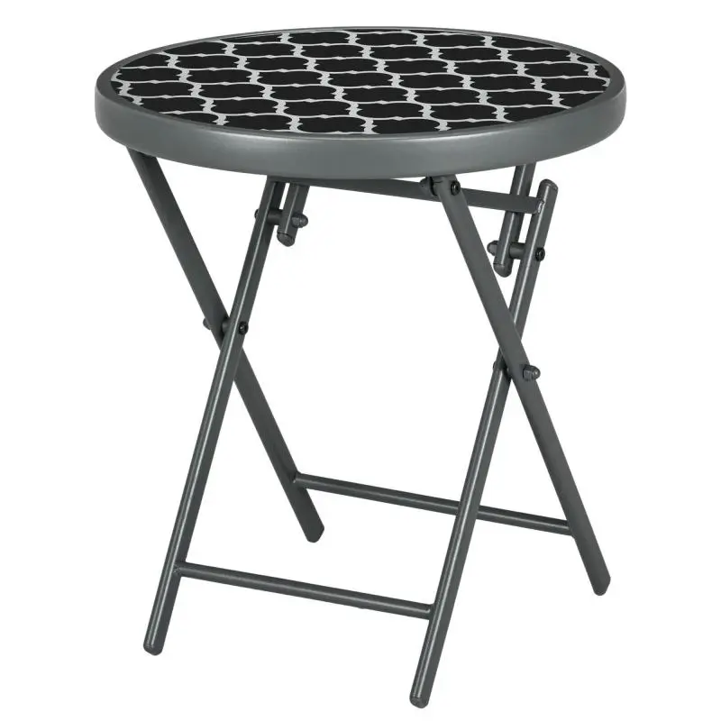 Folding Coffee Table with Tempered Glass Top, Black