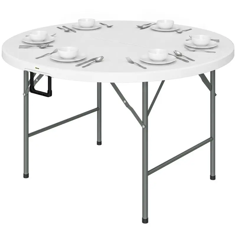 Folding Round Garden Table, 122 cm, White