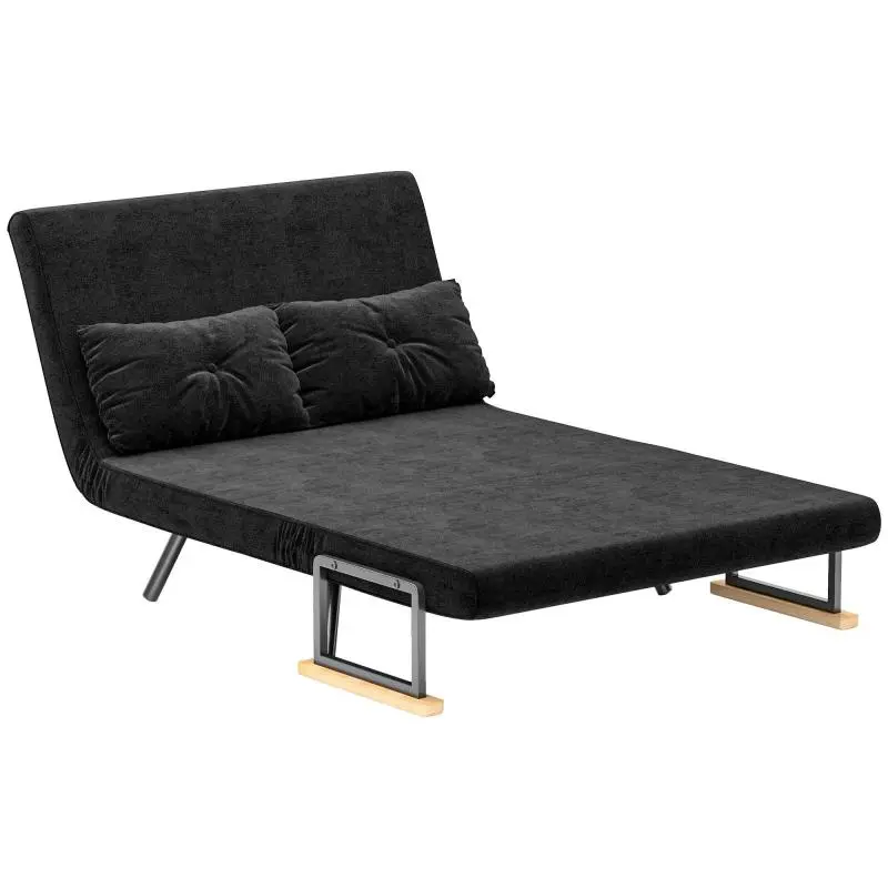 2-Seater Convertible Sofa Bed with Adjustable Backrest, Black