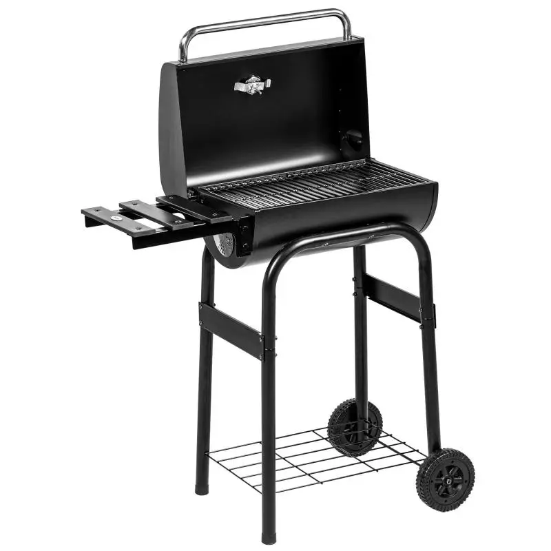 Black Charcoal BBQ Trolley with Shelves and Wheels