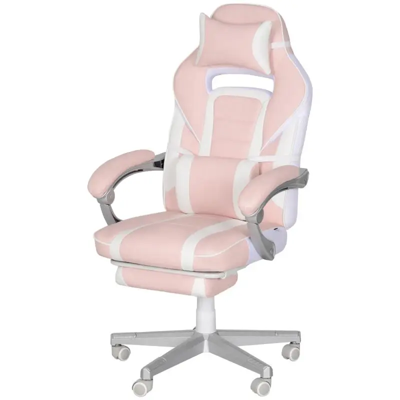 Pink Gaming Chair with Footrest