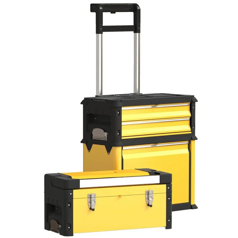 Stackable Steel Toolboxes on Wheels, Set of 3