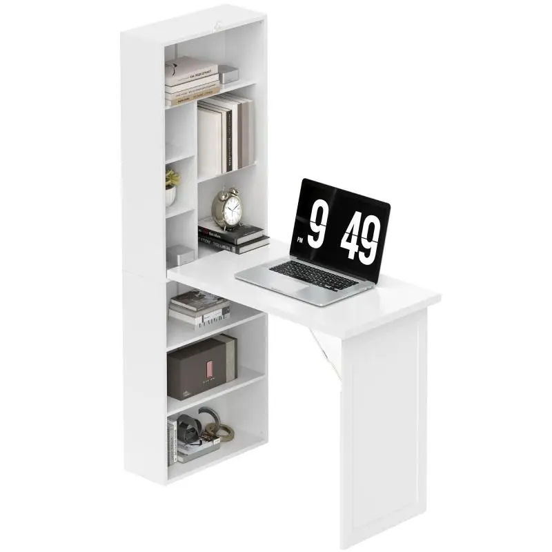 Foldable Computer Desk with Bookcase and Whiteboard
