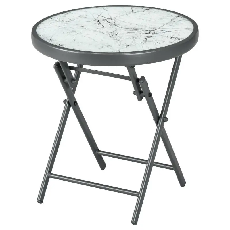 Folding Side Table with Glass Top, 45 cm, White
