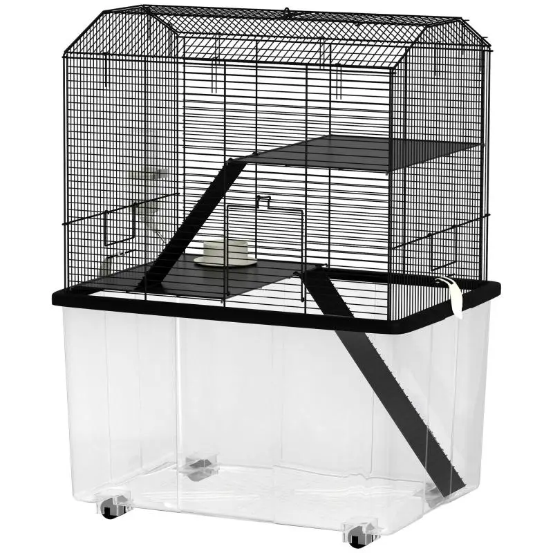 3-Tier Hamster Cage with Caster Wheels, Black