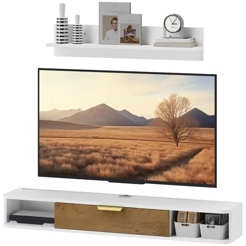 Wall-Mounted TV Cabinet Unit, 120 cm, White