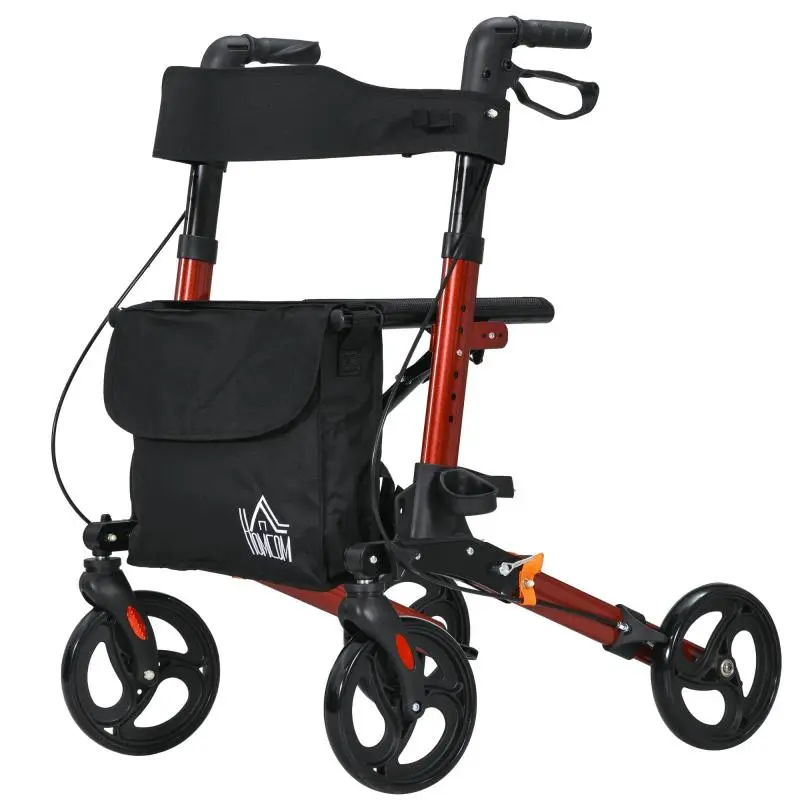 Folding 4-Wheel Rollator with Seat, Red