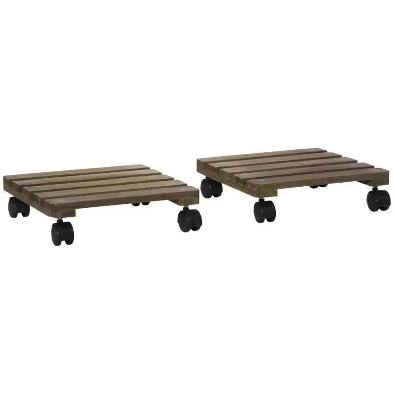 Set of 2 Square Plant Stands on Wheels, 30 cm