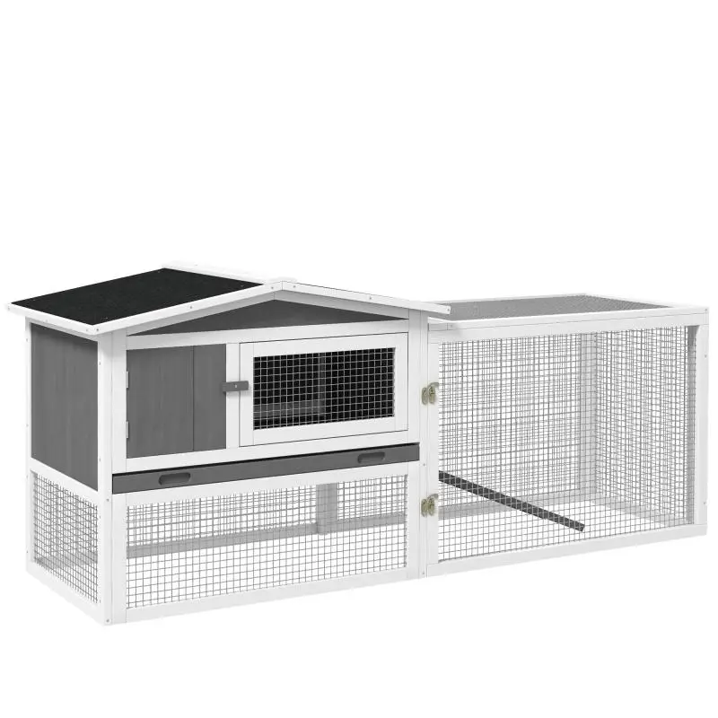 2-Tier Rabbit Hutch with Detachable Run, 156 × 58 cm