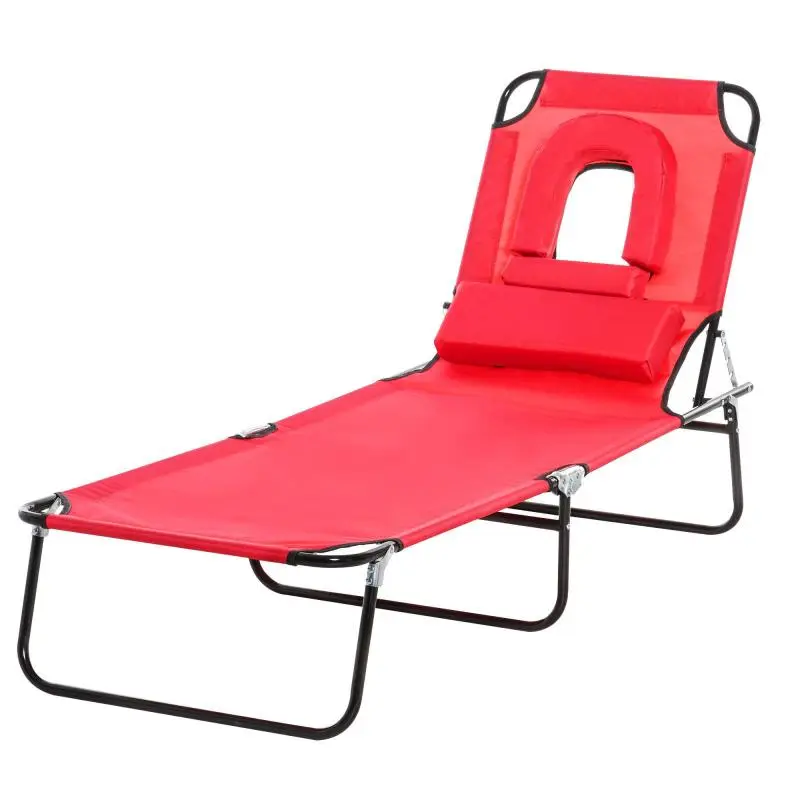 Foldable Sun Lounger with 4 Positions, Red