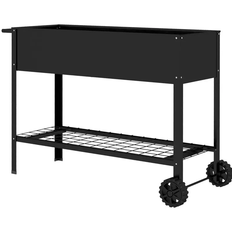 Raised Vegetable Planter with Shelf and Wheels