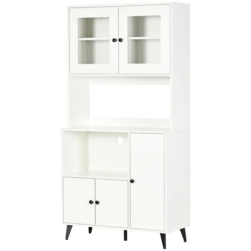 Kitchen Cabinet with 3 Cupboards and Glass Doors, White