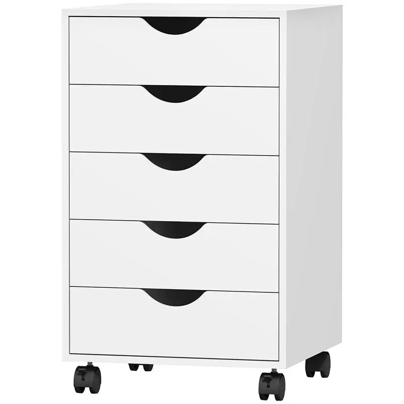Mobile Office Pedestal with 5 Drawers, Oak