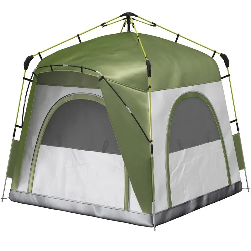 3-Person Pop-Up Camping Tent with 4 Doors, Green