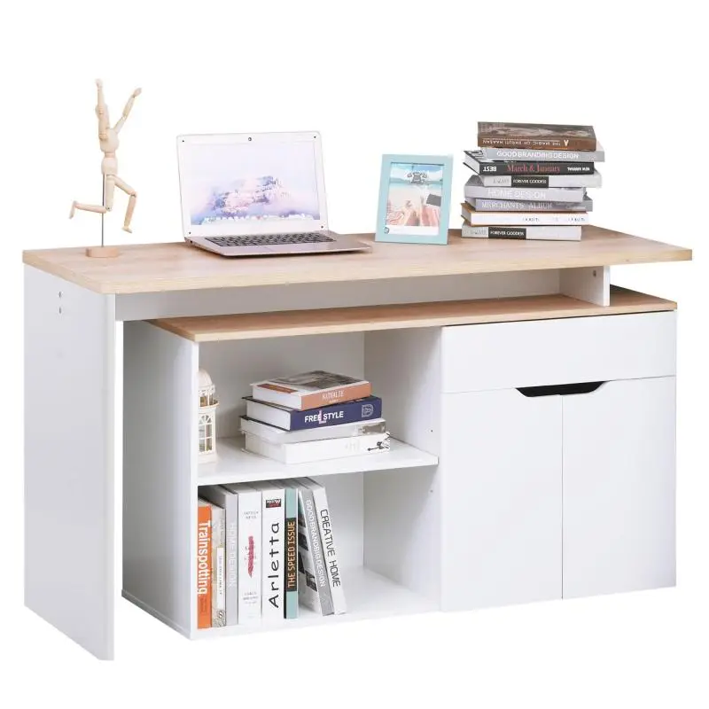 Modular Computer Desk with Storage Unit, White and Wood