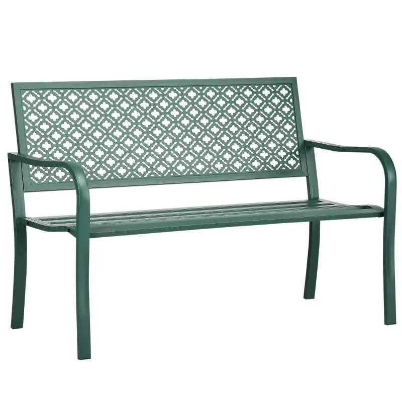 2-Seater Steel Garden Bench with Floral Backrest